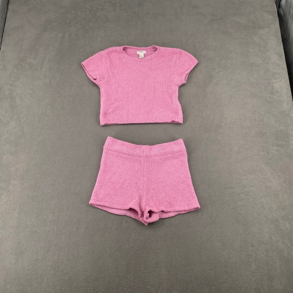 Forever 21 Pink Popcorn Knit 2 Piece Lounge Set Crop Top and Shorts Small
